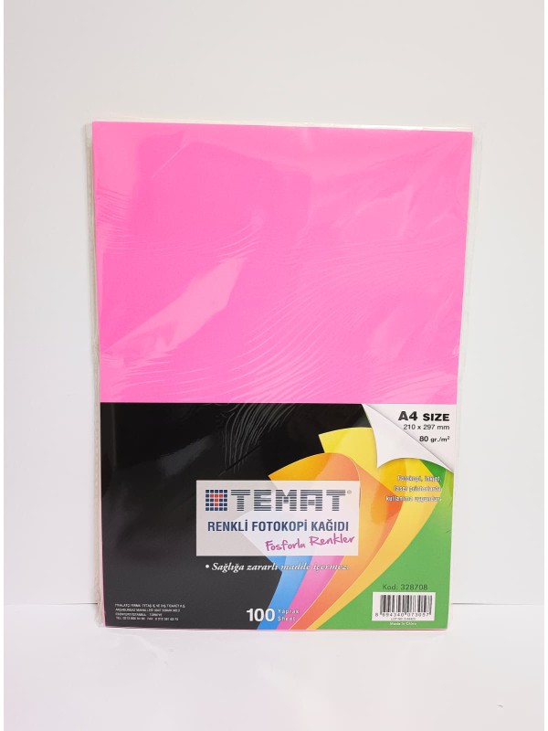 Fotokopi Kağıdı Renkli Fosforlu 100 Adet Fotokopi Kağıdı Renkli Fosforlu 100 Adet