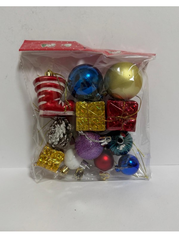 Yılbaşı Süsleri 12 Li Karışık Paket Set Çok Renkli 3-6 cm Süsler