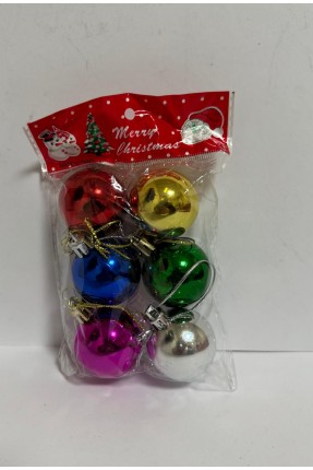 Yılbaşı Süsleri 6 Lı Set Renkli Parlak Toplar 3,5 cm Ağaç Süsü
