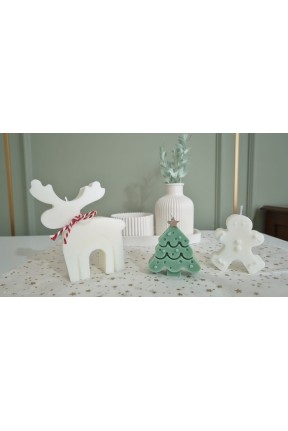 Yeni YIL Konseptli 3 Mum Ren Geyiği Çam Ağacı Kurabiye Adam