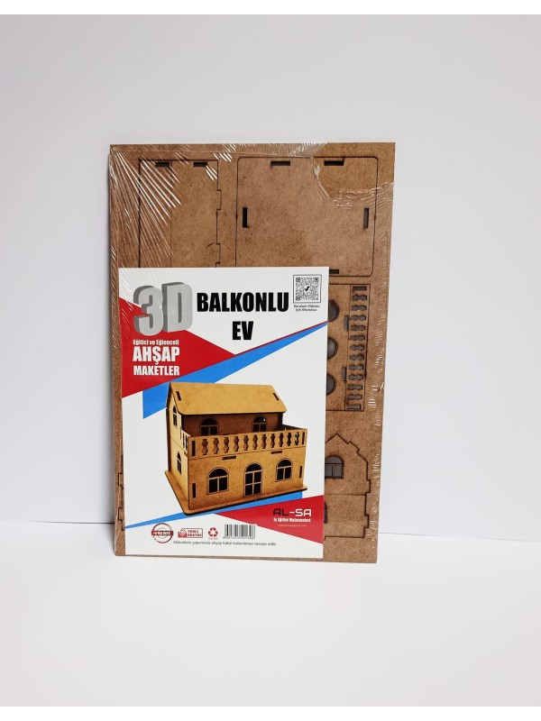 3D Ahşap Maket Balkonlu Ev 3D Ahşap Maket Balkonlu Ev