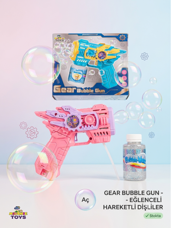 Pilli LED Işıklı Köpük Tabancası 15cm – Yoğun Baloncuk Çıkaran Bubble Pembe