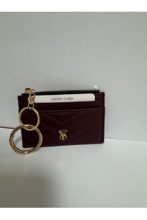 Kadın Fermuarlı Kartlık Bordo Yan Cüzdan