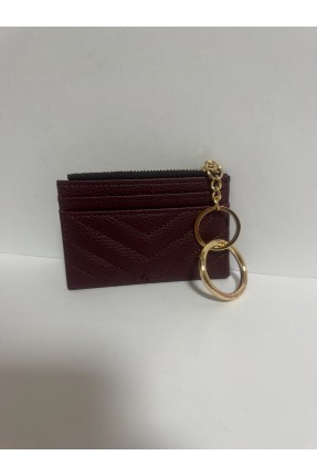 Kadın Fermuarlı Kartlık Bordo Yan Cüzdan
