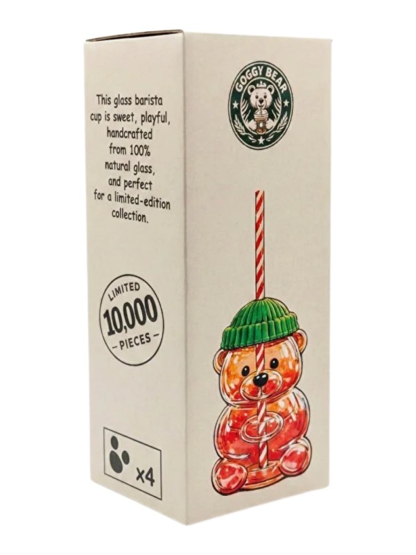 Ayıcık Figürlü Cam Soğuk Içecek Bardağı 500 ml | Kapaklı Pipetli Bearista Teddy Bear Cam Bardak, Soğuk Kahve ve