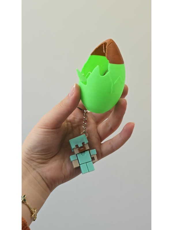 Kırılan Yumurta  3D  Anahtarlık 1 Adet Yeşil Kahverengi
