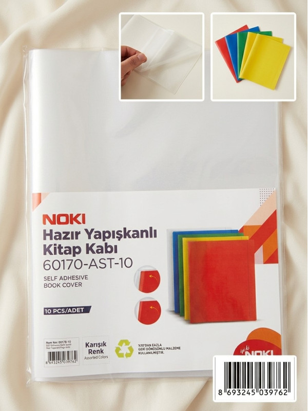 Hazır Yapışkanlı Kitap Kabı 10'lu Karışık  Renkli((Kırmızı, Mavi, Yeşil, Sarı)