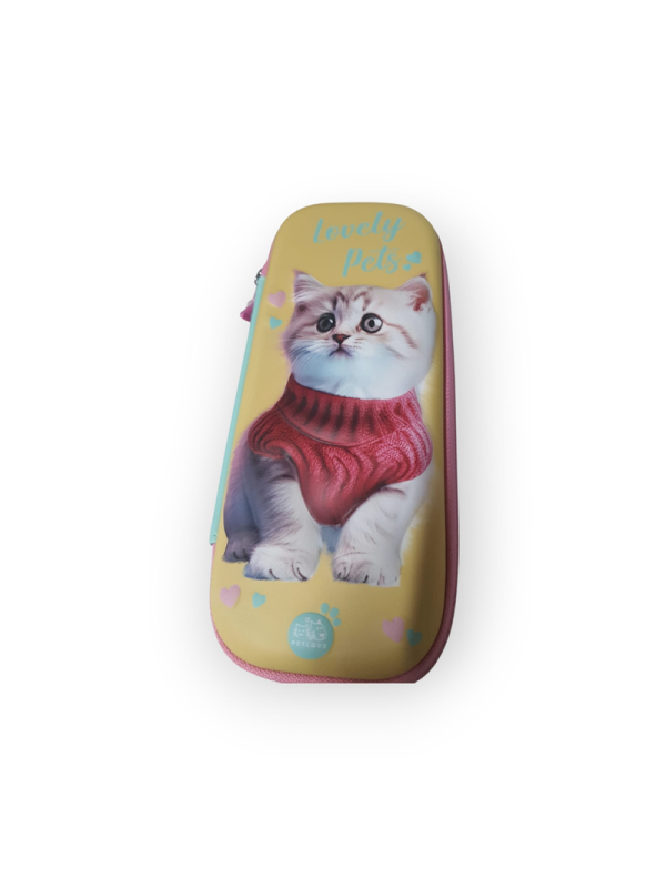 Kalemlik Kutusu Fermuarlı Kabartmalı Kedi Desenli