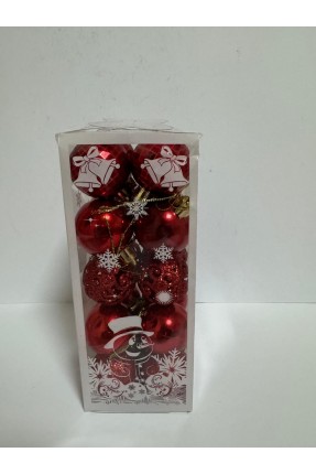 Yılbaşı Süsleri 20 Li Top Kutulu 4 cm Parlak Simli Karışık 4 Asorti Ağaç Süsleme Kırmızı