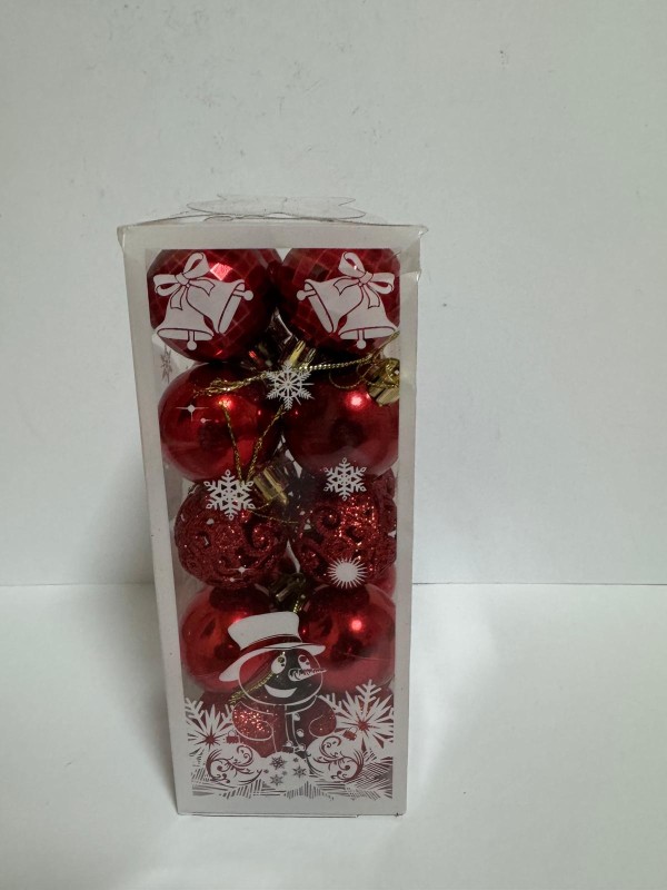 Yılbaşı Süsleri 20 Li Top Kutulu 4 cm Parlak Simli Karışık 4 Asorti Ağaç Süsleme Kırmızı