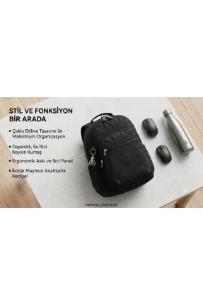 Siyah Su Geçirmez Krinkıl Kumaş Sırt Çantası