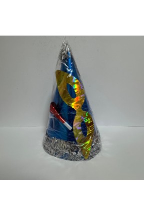 Yılbaşı Şapkası Seti Lüx Karton Mavi Renk Yılbaşı Şapkası Seti Lüx Karton Mavi Renk