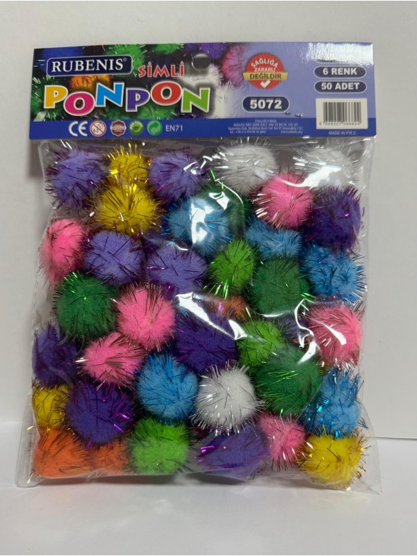 Ponpon 6 Renk 30 mm Metalik Karışık 50’li
