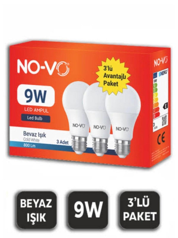 Led Ampul 9 W 3'lü
