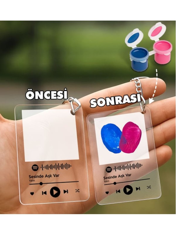 Parmak İzi Spotify Şarkılı Pleksi Anahtarlık Seti(2 Adet)Sevgiliye