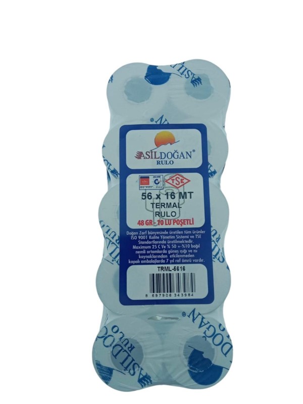 Asildoğan Yazarkasa Rulosu 56x16 Termal Pos TSE Belgeli 10 Rulo Asildoğan Yazarkasa Rulosu 56x16 Termal Pos TSE Belgeli 10 Rulo