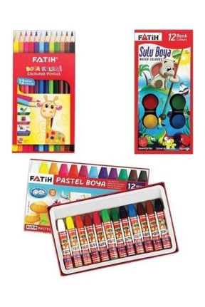 Boyama Seti Üçlü 12 li Kuru Boya,Sulu Boya.Pastel Boya 