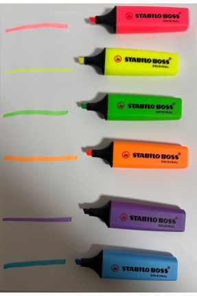 Fosforlu Kalem,  2-5 mm Uç, Su Bazlı Mürekkep, 4 Saat Kurumaya Dayanıklı 6 lı Set