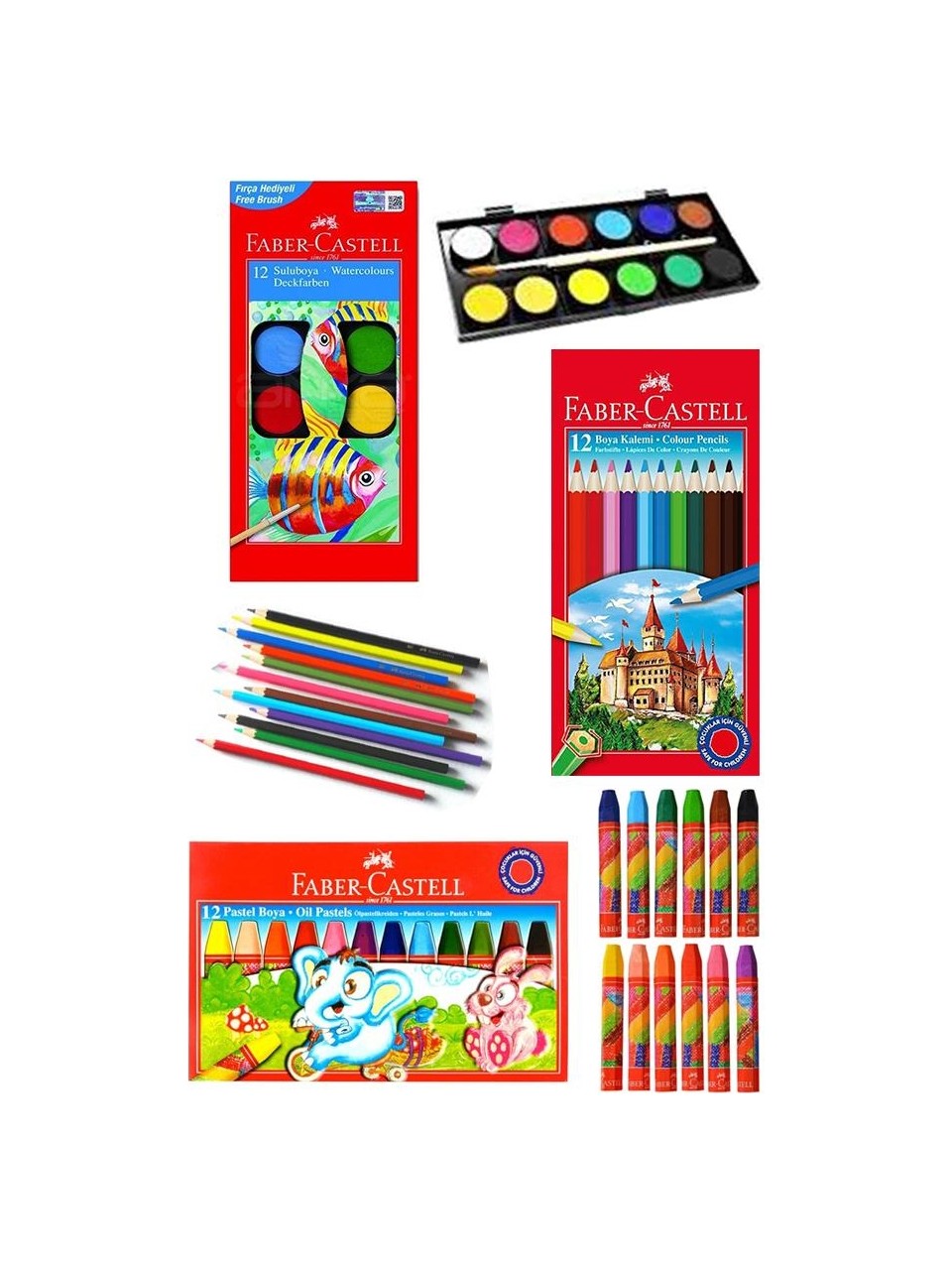 Öğrenci Boyama Seti 3 Lü 12 Renk Sulu Boya 12 Renk Kuru Boya 12 Renk Pastel Boya Kaliteli Öğrenci Boyama Seti 3 Lü 12 Renk Sulu Boya 12 Renk Kuru Boya 12 Renk Pastel Boya Kaliteli