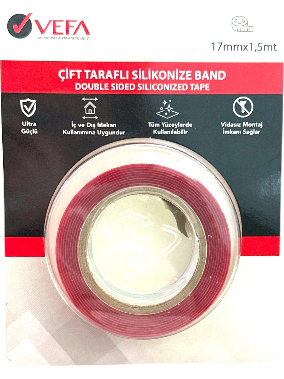 Vefa Çift Taraflı Silikonize Band 17 mm x 1.5 cm Kaliteli Vefa Çift Taraflı Silikonize Band 17 mm x 1.5 cm Kaliteli