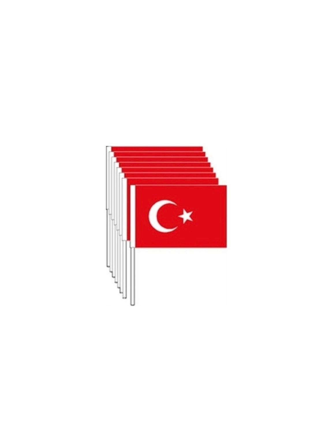 Bez Bayrak Sopalı 20x30 Cm Sopalı Türk Bayrağı (10 LU PAKET)