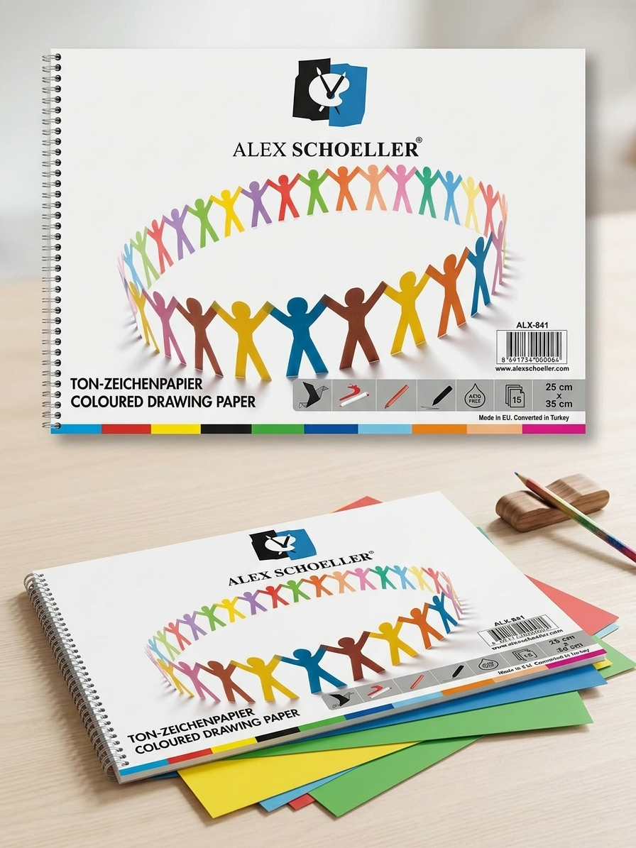 Alex Schoeller Spiralli Renkli Fon Kartonu Bloğu 25x35 cm 15 Yaprak Alex Schoeller Spiralli Renkli Fon Kartonu Bloğu 25x35 cm 15 Yaprak