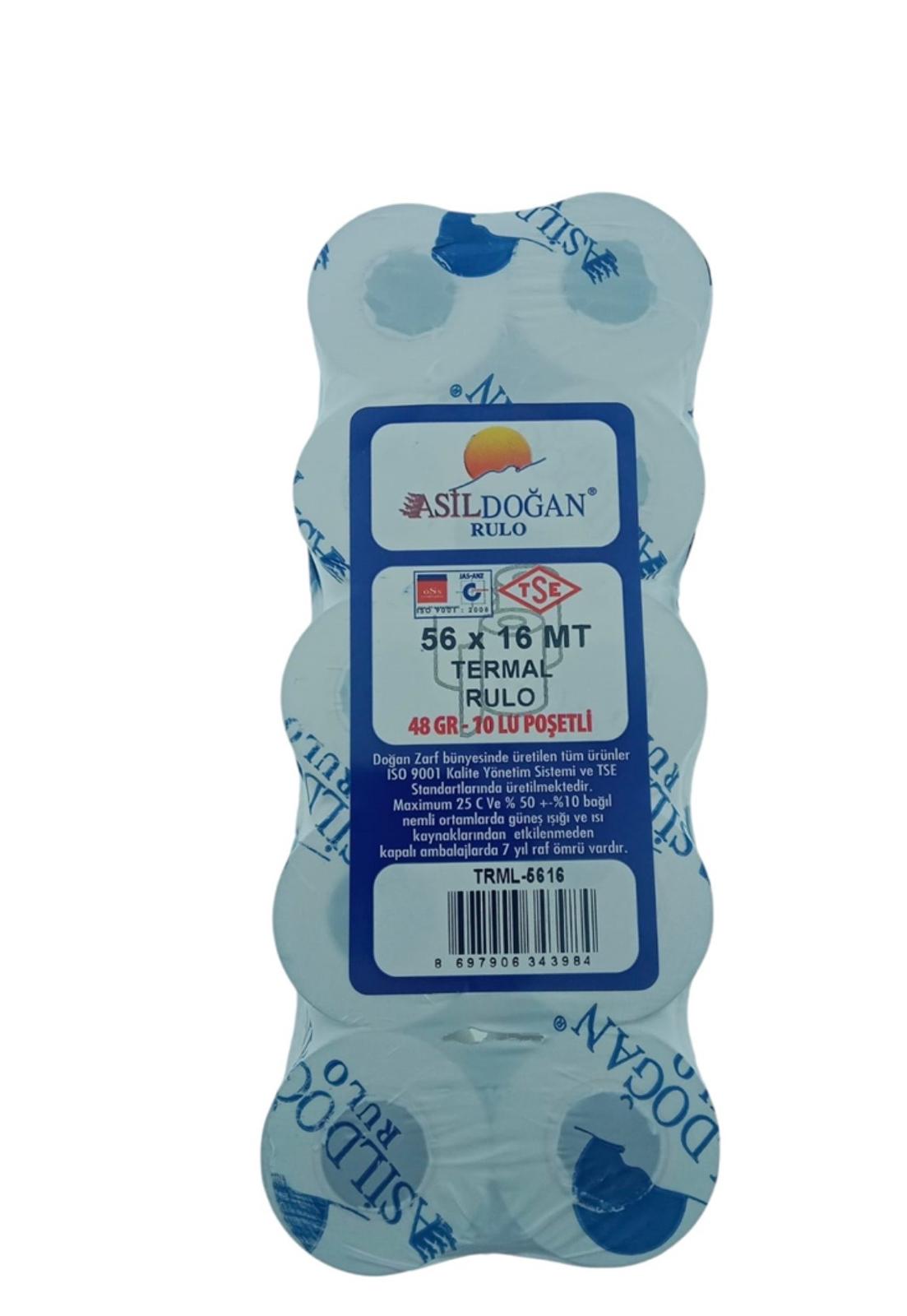  Asildoğan Yazarkasa Rulosu 56x16 Termal Pos TSE Belgeli 10 Rulo